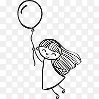 手绘线条小女孩手拿气球