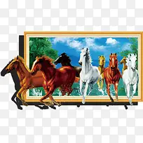 卡通彩绘八匹马立体画