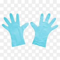 一双蓝色塑胶手套实物