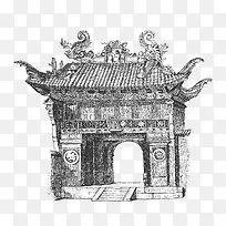 清朝建筑庙手绘图矢量免抠图