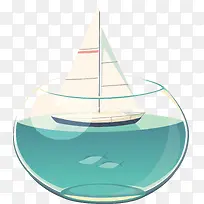 鱼缸和白色的帆船