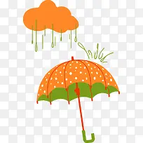卡通可爱插图橙色波点雨伞