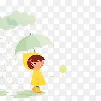 可爱卡通插图下雨天撑伞的小女孩