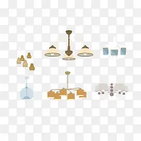 矢量卡通吊灯灯具图标