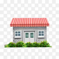 门前长草的红屋顶房子