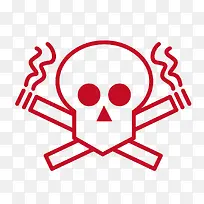 红色卡通骷髅头禁烟标签