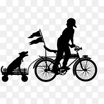 骑自行车带狗远行人物剪影