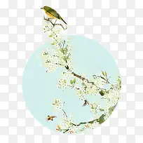 免抠卡通手绘春季树枝上站立的鸟
