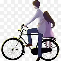 卡通骑自行车的情侣