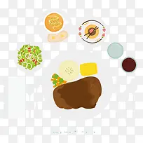 矢量元素肉盘和餐具食物素材