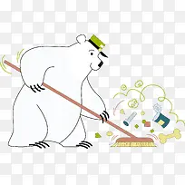 矢量小白熊打扫卫生