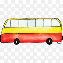 手绘水彩旅游巴士