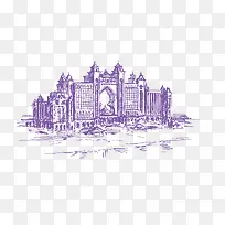 紫色建筑手绘背景