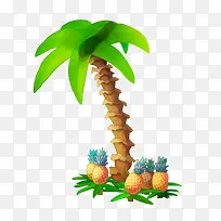矢量卡通手绘沙滩菠萝树免抠图P