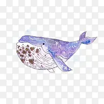 手绘一只巨大的蓝色花纹座头鲸插