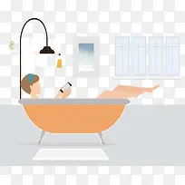 一个在浴缸里玩手机的女士
