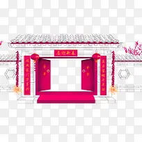 红色中国风宅院大门装饰图案