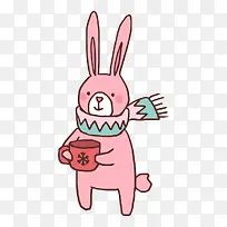 冬天里喝热饮的粉色兔子