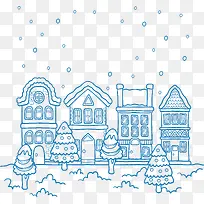 蓝色线条下雪圣诞小镇