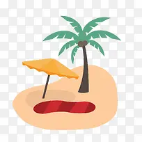矢量手绘彩色椰子树沙滩