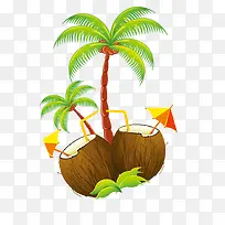 手绘创意合成椰子树
