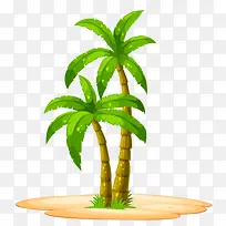 手绘沙滩上的椰子树