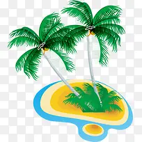卡通沙滩上的椰子树