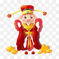 免抠卡通2019猪财神红色衣服