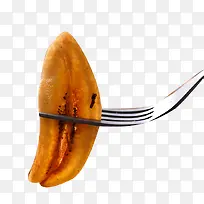 叉子上的香蕉片素材