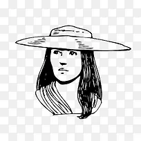 手绘线描戴帽子女人