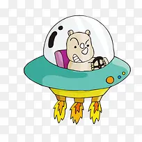 手绘犀牛坐在飞碟里面