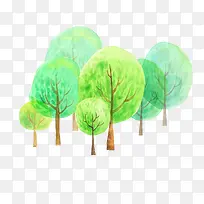 手绘油画树木绿树