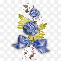 蓝色绸缎花朵植物装饰图案