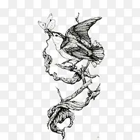 黑白手绘小鸟