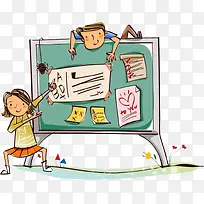 两个小孩在公告板上玩耍