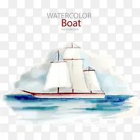 水彩绘海上的帆船矢量素材
