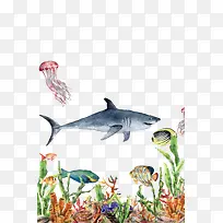 手绘水彩海洋生物免抠图