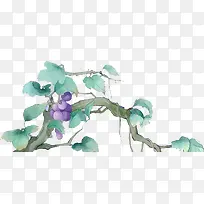 水彩手绘葡萄藤图案