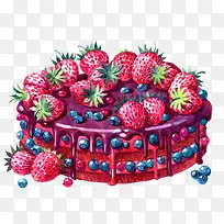 手绘卡通草莓蓝莓蛋糕