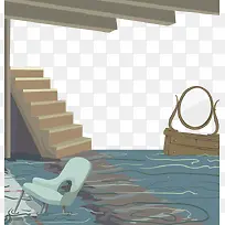 装饰插图水淹地下室楼梯间