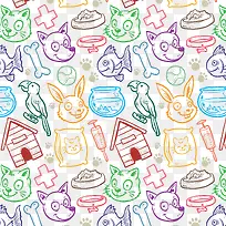 彩绘宠物元素无缝背景矢量图