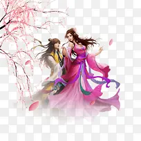 中国风桃花树下翩翩起舞的古风情