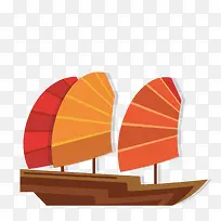 橘色船帆的小船简图