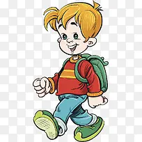 可爱人物插图背书包的小男孩