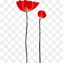 2朵手绘矢量罂粟花