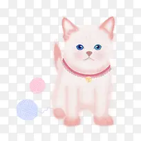 手绘卡通可爱粉色小猫毛线球