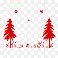 红色松树圣诞元素