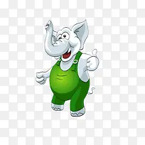 卡通穿着绿色背带裤的点赞大象素