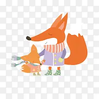 狐狸妈妈和宝宝矢量插画