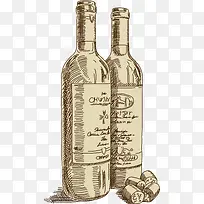 两瓶矢量手绘速写红酒葡萄酒元素